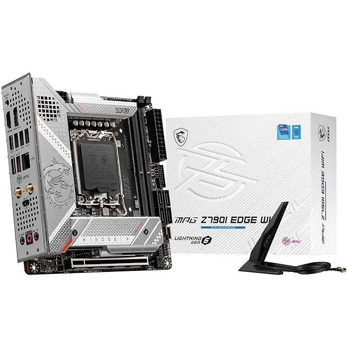 intel MSI MPG Z790I Edge WIFI Gaming Motherboard (Supports 12/13/14th Gen Intel Processors, LGA 1700, DDR5, PCIe 5.0, M.2, 2.5Gbps LAN, USB 3.2 Gen2, Wi-Fi 6E, Mini ITX)