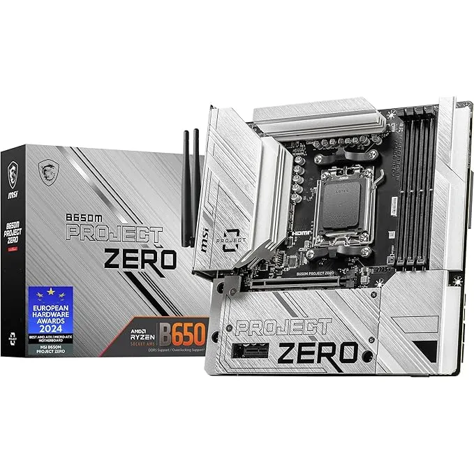 intel MSI B650M Project Zero Motherboard, Back-Connect Micro-ATX - Supports AMD Ryzen 7000 Series Processors, AM5 - Direct 10+2 VRM Power Design, DDR5 Memory Boost 7600+MHz/OC, Wi-Fi 6E