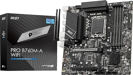 intel MSI PRO B760M-A WiFi ProSeries Motherboard (Supports 14th/13th/12th Gen Intel Processors, LGA 1700, DDR5, PCIe 4.0, M.2, 2.5Gbps LAN, USB 3.2 Gen2, Wi-Fi 6E, mATX)