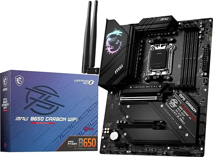 intel MSI MPG B650 CARBON WIFI ATX Gaming Motherboard - Powerful Performance, Reliable Connectivity, Sleek Design, Supports AMD Ryzen 7000 Series Processors, DDR5, PCIe 4.0, USB 3.2 Gen2