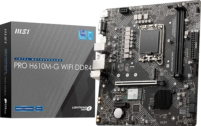 intel MSI PRO H610M-G WiFi DDR4 PRO Series Motherboard (mATX, 14th/13th/12th Gen Intel Core, LGA 1700 Socket, DDR4, PCIe 4, 2.5G LAN, M.2 Slots, USB 3.2, Wi-Fi 6)