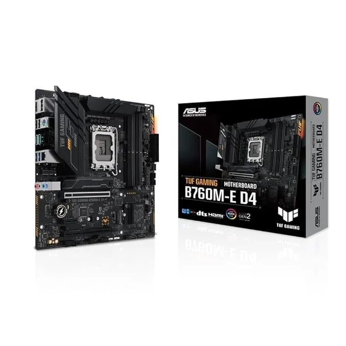 ASUS TUF B760M-E D4 Motherboard with Intel Socket LGA1700 for Intel Core 14th & 13th Gen Processors, Intel Core 12th Gen, Pentium Gold and Celeron Processors