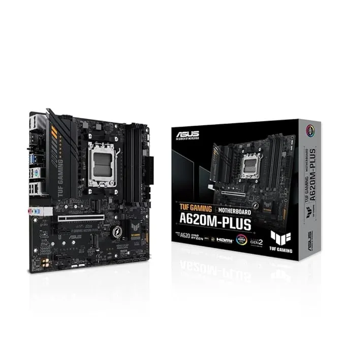 ASUS TUF Gaming A620 micro-ATX plus motherboard, DDR5, PCIe 4.0 support, dual M.2 slots, 2.5Gb Ethernet, DisplayPort, HDMI, front USB 3.2 Gen 1 Type-C, SATA 6 Gbps, BIOS FlashBack, M.2 Q-Latch