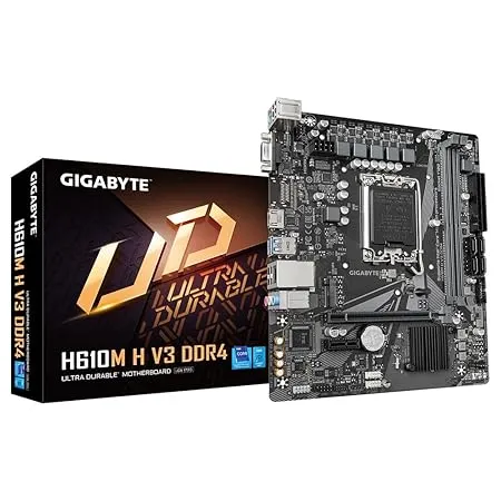 Gigabyte H610M H V3 DDR4 Motherboard - Supports Intel Core 14th CPUs, 4+1+1 Hybrid Phases Digital VRM, up to 3200MHz DDR4, 1xPCIe 3.0 M.2, GbE LAN, USB 3.2 Gen 1