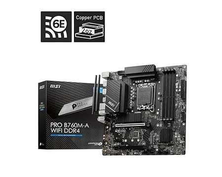 intel MSI PRO B760M-A WiFi DDR4 ProSeries Motherboard (Supports 14th/13th/12th Gen Intel Core Processors, LGA 1700, DDR4, PCIe 5.0, M.2, 2.5Gbps LAN, USB 3.2 Gen2, Wi-Fi 6E, mATX)