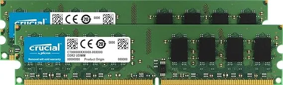 Crucial 4GB Kit (2GBx2) DDR2 800MHz (PC2-6400) CL6 Unbuffered UDIMM 240-Pin Desktop Memory CT2KIT25664AA800 / CT2CP25664AA800