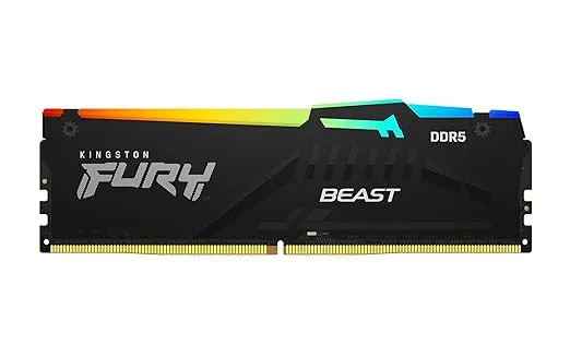 Kingston Technology Kingston Fury Beast 64GB (2x32GB) 6000MT/s DDR5 CL36 RGB Desktop Memory Kit of 2 | Infrared Syncing | AMD Expo | Plug N Play | KF560C36BBEAK2-64