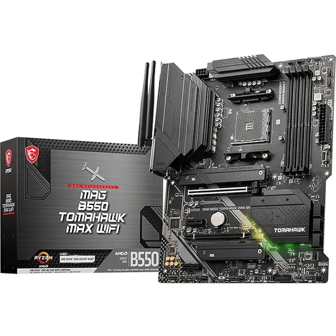 intel MSI MAG B550 Tomahawk MAX WiFi Gaming Motherboard (AMD AM4, DDR4, PCIe 4.0, SATA 6Gb/s, M.2, USB 3.2 Gen 2, HDMI/DP, ATX, Wi-Fi 6E, AMD Ryzen 5000 Series Processors)