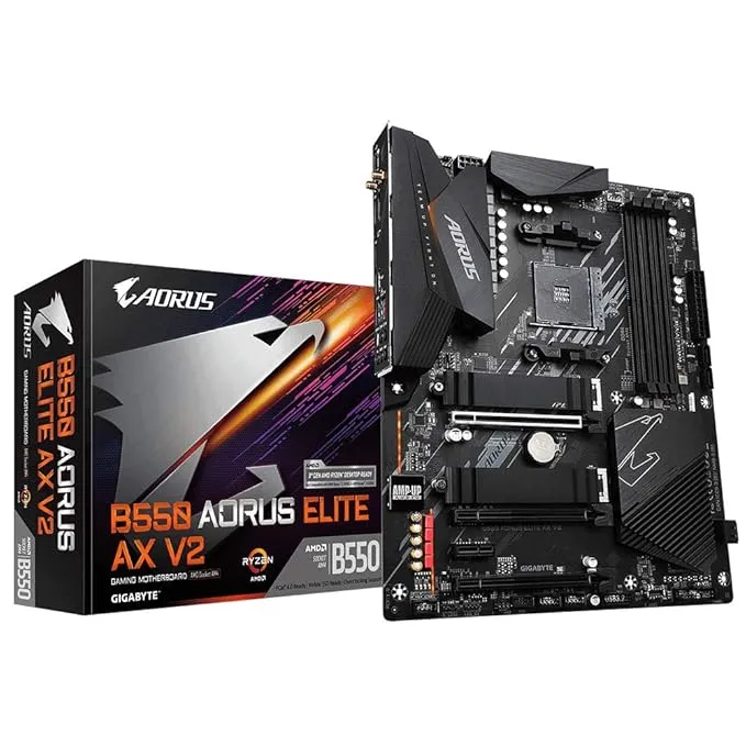 GIGABYTE AMD B550 AORUS Elite AX V2 ATX Motherboard with 12+2 Phases Digital Twin Power Design, Enlarged Surface Heatsinks, Dual PCIe 4.0/3.0 x4 M.2 with Dual Thermal Guards, Front USB Type-C, DDR4