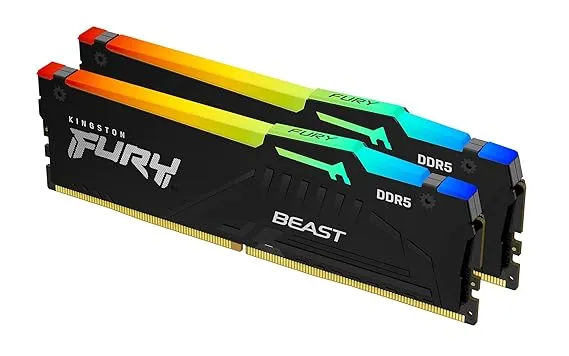 Kingston Fury Beast RGB 64GB 5600MT/s DDR5 CL40 DIMM Desktop Memory (Kit of 2) | Intel XMP 3.0 | Infrared Sync Technology | Overclocking Stability | KF556C40BBAK2-64