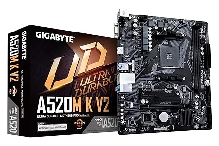 GIGABYTE A520M K Micro ATX DDR 4 (Rev. 1.0) Ultra Durable AMD Motherboard with Gbe LAN with Bandwidth Management, Pcie 3.0 X4 M.2, Smart Fan 5, Anti-Sulfur Resistors Design