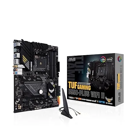 ASUS B550 TUF Gaming B550-PLUS WiFi II AMD AM4 (3rd Gen Ryzen ¢) ATX Gaming Motherboard (PCIe 4.0, WiFi 6, 2.5Gb LAN, BIOS Flashback, USB 3.2 Gen 2, Addressable Gen 2 RGB Header and Aura Sync)