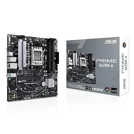 ASUS Prime A620M-A-CSM AMD AM5(Ryzen 7000) mATX Commercial Motherboard (PCIe 4.0, DDR5,2xM.2 Slots, 1Gb LAN,DisplayPort/HDMI,USB 3.2 Gen 1 Ports, Front USB Type-C, BIOS Flashback, RGB Header,ACCE)