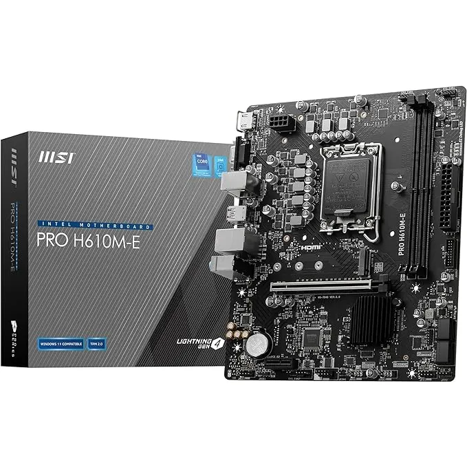 intel MSI PRO H610M-E Motherboard, Micro-ATX - Supports 14th/13th/12th Gen Intel Core Processors, LGA 1700 - DDR5 Memory Boost 5600MHz/MAX, PCIe 4.0 x16 Slot, M.2 Gen3 Slot