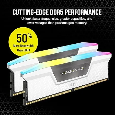 CORSAIR Vengeance RGB DDR5 RAM 64GB (2x32GB) 5600MHz CL40 Intel XMP iCUE Compatible Computer Memory - White (CMH64GX5M2B5600C40W)