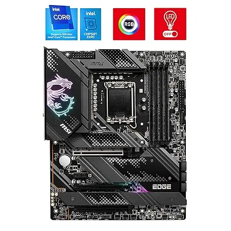 intel MSI MPG Z690 Edge WIFI DDR4 Motherboard ATX - Supports 14th/13th/12th Gen Intel Core Processors, LGA 1700 - Mystic Light, 75A VRM, Memory Boost (DDR4-5200/OC), PCIe 5.0 x16, 4X M.2 Gen4/ x4, Wi-Fi 6