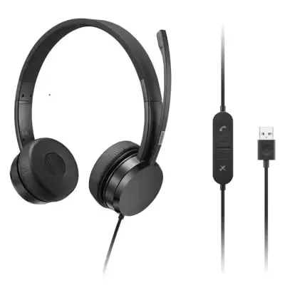 Lenovo USB-A Wired Stereo On-Ear Headset (with Control Box)